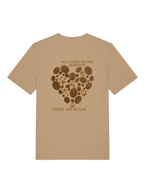 Beiges Shirt mit Hundepfoten und Kaffeebohnen Motiv von Milkis Way für gemütliche Morgen