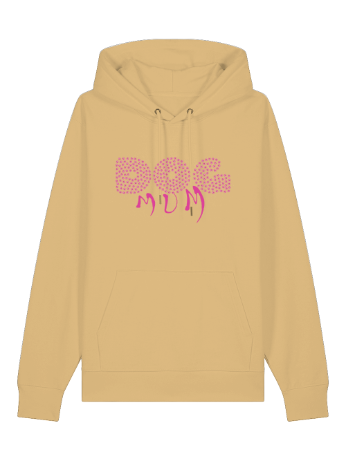 Beiger Hoodie Dog Mum Geschenk mit pinkem Aufdruck und Kängurutasche von Milkis Way