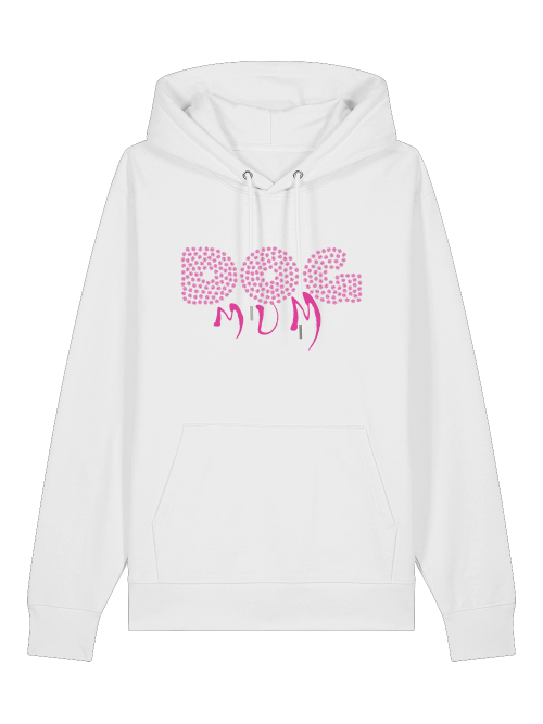 Weißer Hoodie Dog Mum Geschenk mit rosa Punktmuster und Kängurutasche von Milkis Way