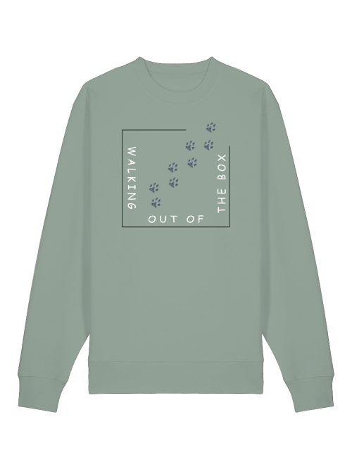 Grünes Milkis Way Sweatshirt für Hundeliebhaber nachhaltig mit Pfotenabdruck und Aufdruck Walking Out of the Box