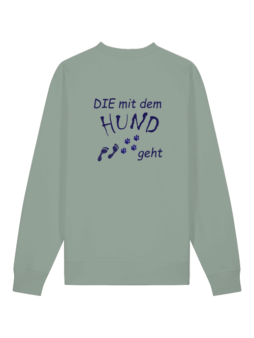 Sweatshirt mit Hundemotiv für Frauen in grün mit blauem Aufdruck von Milkis Way