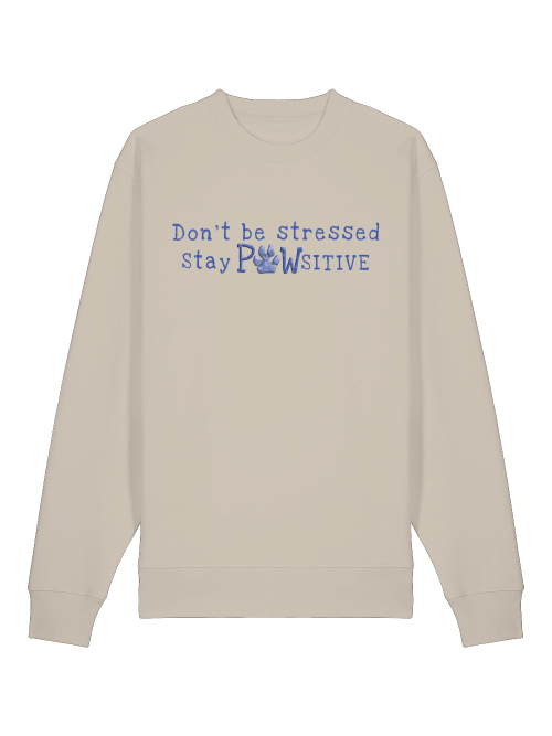 Beiges Sweatshirt mit Hundepfotenprint und positivem Text von Milkis Way ohne Kapuze