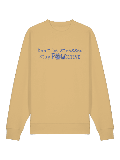 Beiges Sweatshirt mit Hundepfotenprint und positivem Spruch von Milkis Way