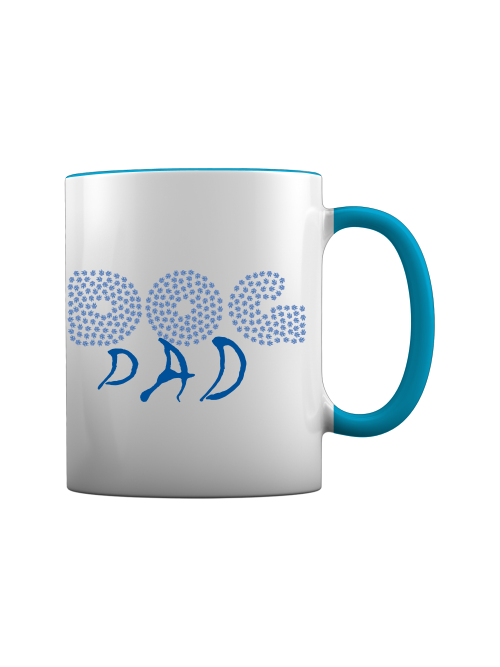 Weiße Tasse Dog Dad Geschenk mit türkisem Griff und Aufdruck für Hundeliebhaber