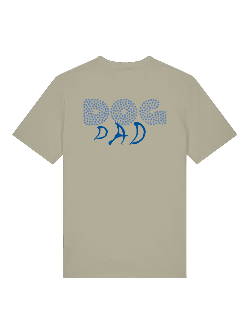 Unisex Dog Dad Shirt von Milkis Way mit blauem Dog Dad Schriftzug auf grauem T-Shirt