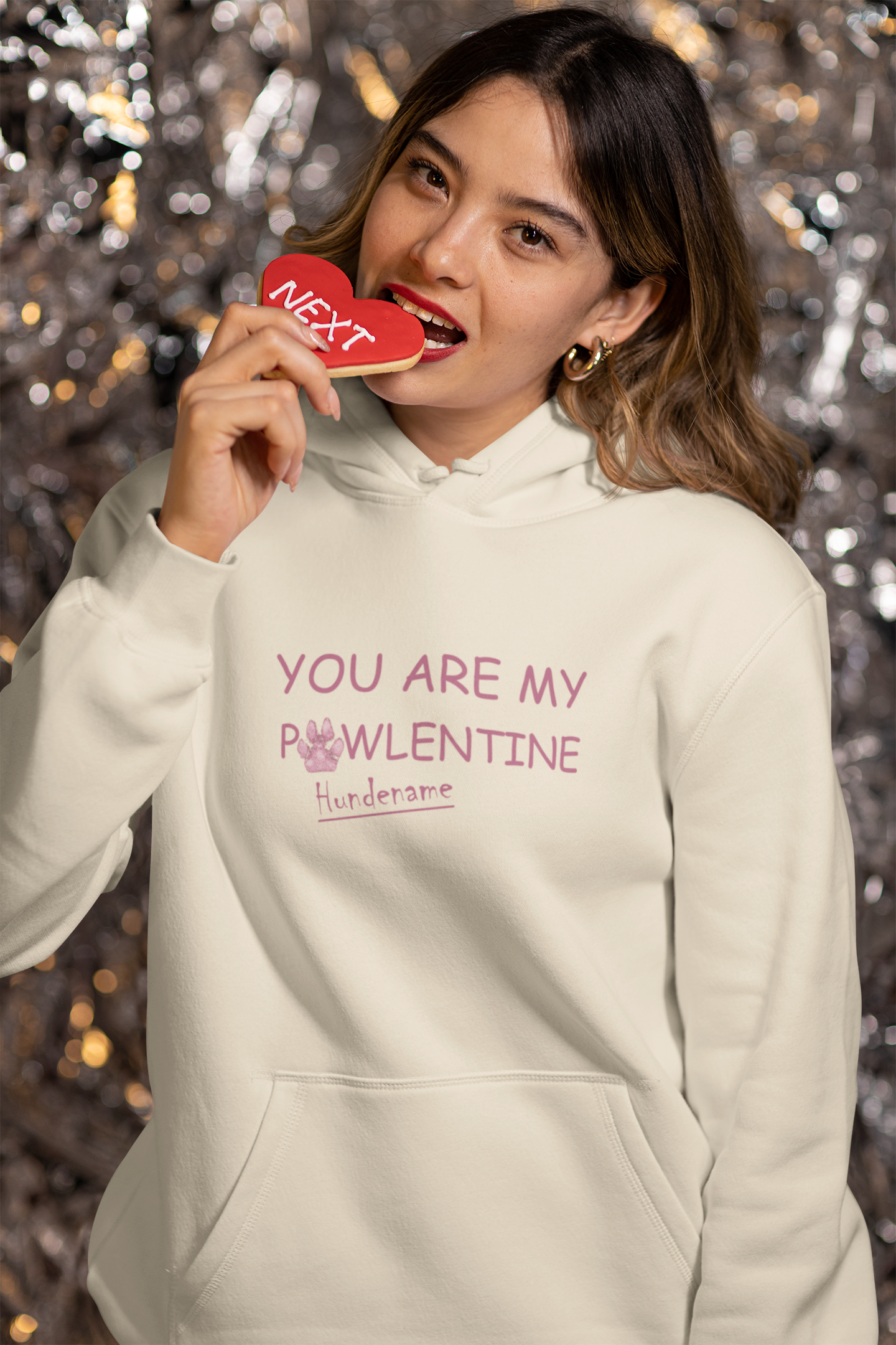 Weißer Milkis Way Unisex Hoodie Geschenk für Hundefreunde mit Pawlentine Print für Tierliebhaber