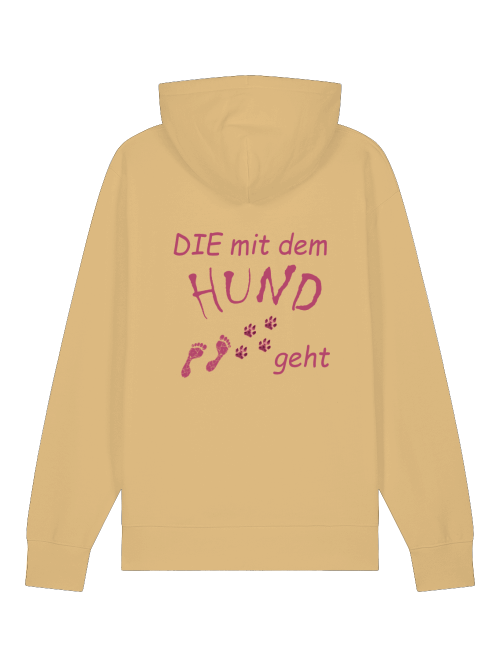 Milkis Way Unisex Hoodie Hundemotiv in Beige mit pinkem Schriftzug und Pfotenabdrücken