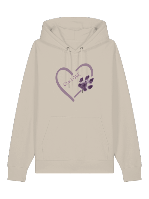 Unisex Hoodie Hundepfote Bio-Baumwolle in Beige mit Herz- und Pfotenprint von Milkis Way