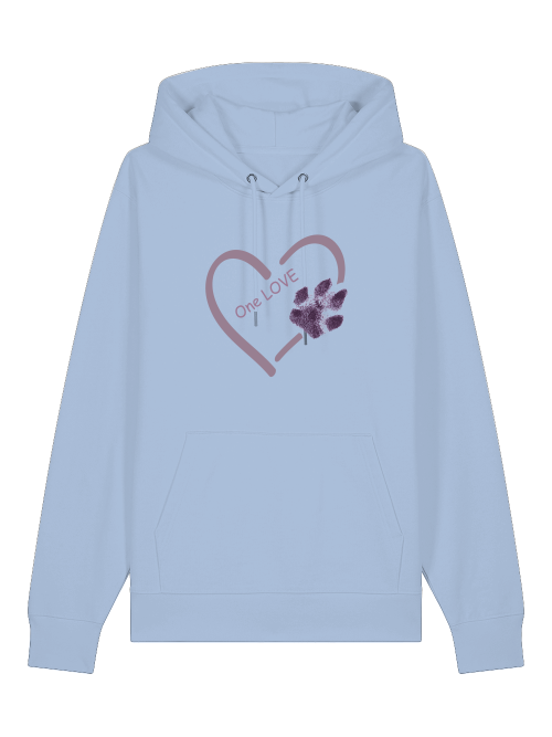 Milkis Way Unisex Hoodie Hundepfote Bio-Baumwolle hellblau mit Herz und Pfotenprint