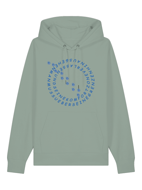 Unisex Hoodie Hundepfote Bio Baumwolle in grün mit blauem Schriftzug und Kängurutasche von Milkis Way