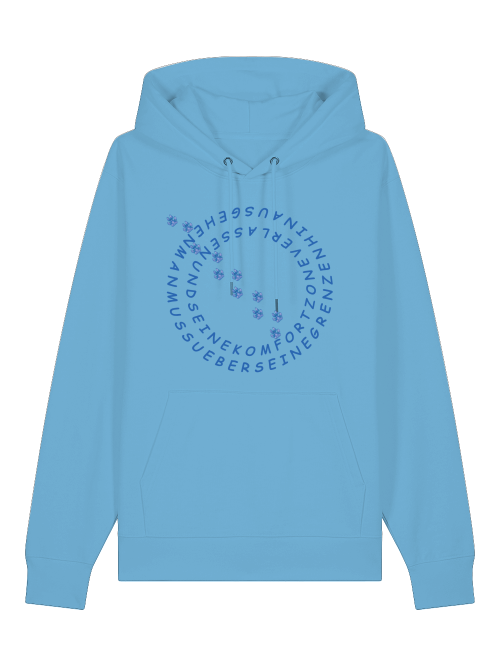 Unisex Hoodie Hundepfote Bio Baumwolle in Hellblau mit rundem Schriftzug und Hundepfotenmotiven von Milkis Way