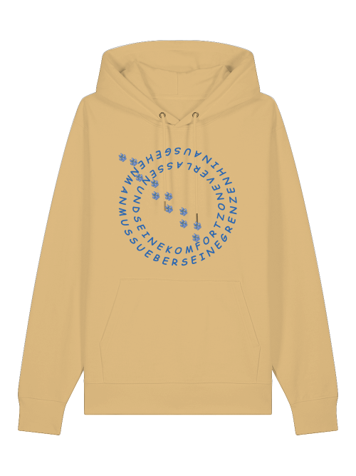 Unisex Hoodie Hundepfote Bio Baumwolle in Beige mit blauem Pfoten- und Text-Design von Milkis Way