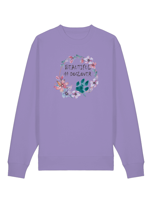 Lila Unisex Sweatshirt für Hundeliebhaber mit floralem Design und Doglover-Aufdruck von Milkis Way