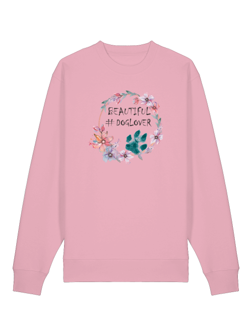 Unisex Sweatshirt für Hundeliebhaber in Rosa mit floralem Hundeprint von Milkis Way
