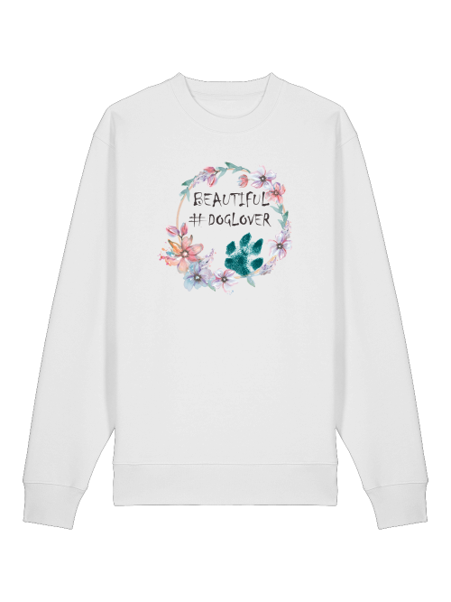 Milkis Way Unisex Sweatshirt für Hundeliebhaber in Weiß mit floralem Doglover-Design