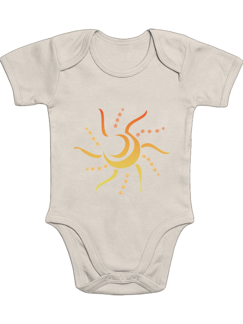 Milki´s Way Baby Body Baumwolle Sonne mit kurzem Arm und sonnigem Motiv in warmen Farben