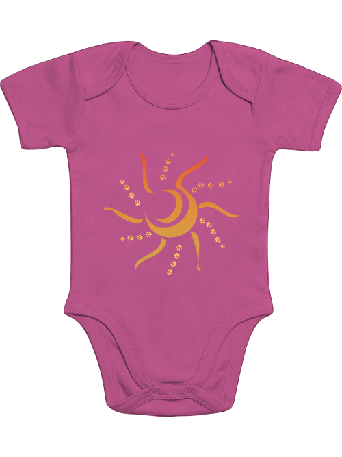 Milki´s Way Baby Body Baumwolle Sonne in Pink mit sonnigem gelbem Aufdruck aus weicher Baumwolle