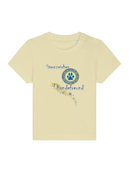 Baby T-Shirt Bio-Baumwolle Hundemotiv in gelb mit Sternzeichen Hunde Freund Print für Babys