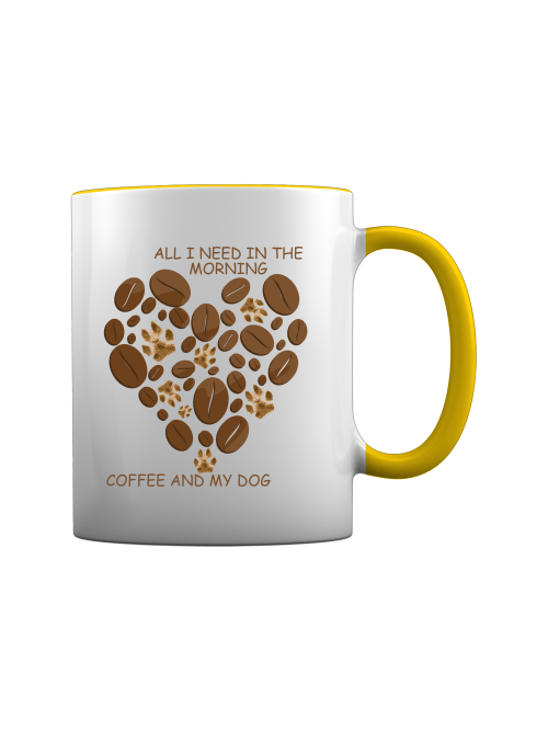 Becher für Hundefreunde mit Spruch und Herz aus Kaffeebohnen in Weiß und Gelb von Milki´s Way