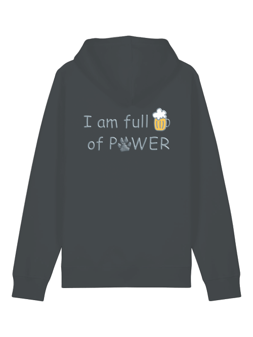 Bio Baumwoll Hoodie für Hundeliebhaber in Dunkelgrau mit lustigem Aufdruck I am full of power
