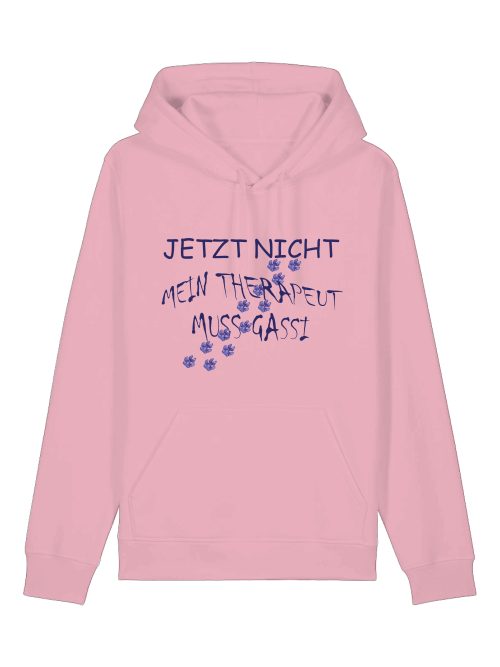 Bio Baumwolle Hoodie Hund in Rosa mit Aufdruck Jetzt nicht mein Therapeut muss Gassi für Tierliebhaber