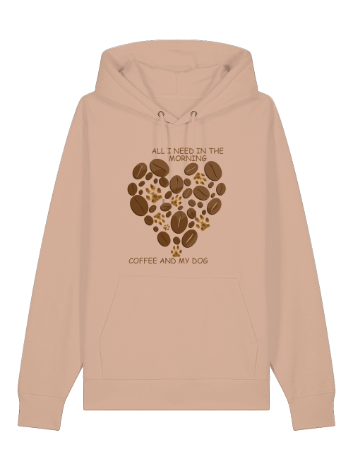 Milkis Way Bio Baumwolle Hoodie Hundeliebhaber mit Kaffee- und Hundemotiv in Beige