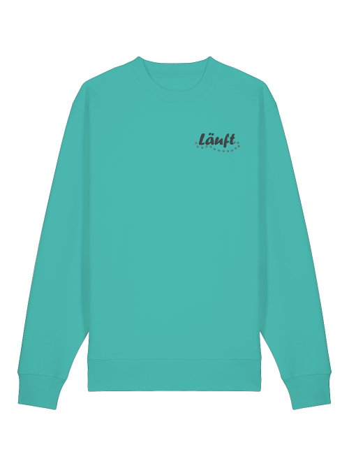 Bio-Baumwolle Sweatshirt für Hundeliebhaber in Türkis mit Läuft Aufdruck von Milkis Way