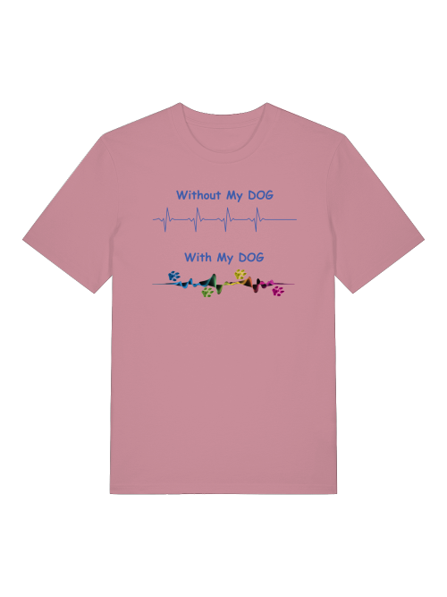 Rosa Bio Baumwollshirt Hundemotiv von Milkis Way mit blauem Herzschlag- und Hundeprint