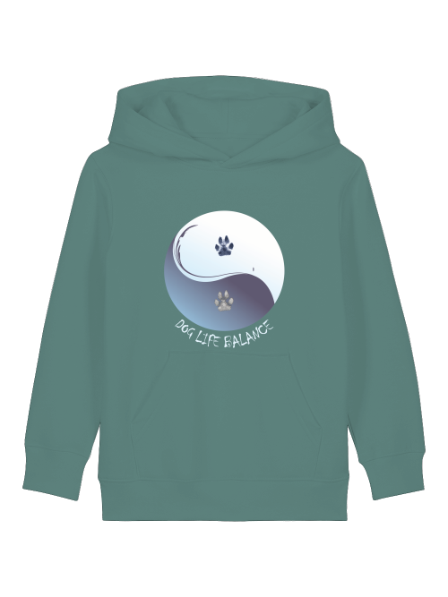 Bio Hoodie für Kinder mit Hundepfote in grün von Milkis Way mit Yin-Yang Motiv und Hundepfoten