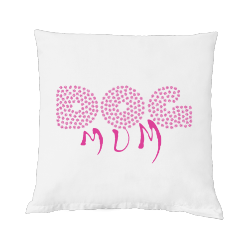 Milki´s Way Dog Mum Kissen weiß mit pinken Pfotenabdruck-Design für Hundeliebhaber