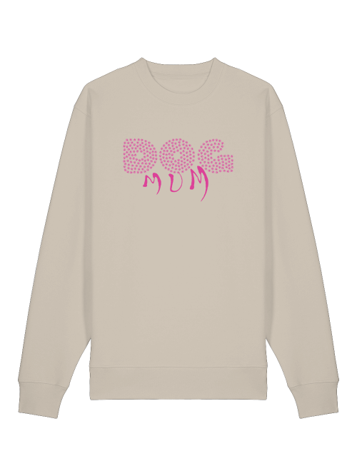Milkis Way Dog Mum Sweatshirt Bio-Baumwolle in Beige mit pinkem Schriftzug für Hundefreunde