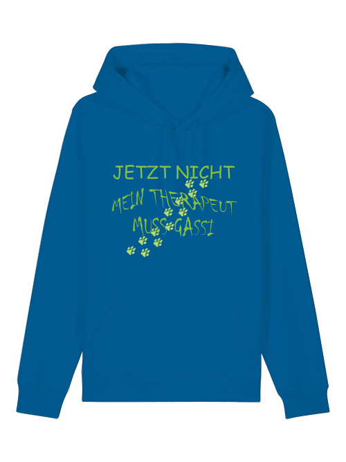 Blauer Hoodie aus Bio-Baumwolle mit Hundepfote und lustigem Spruch für Hundebesitzer