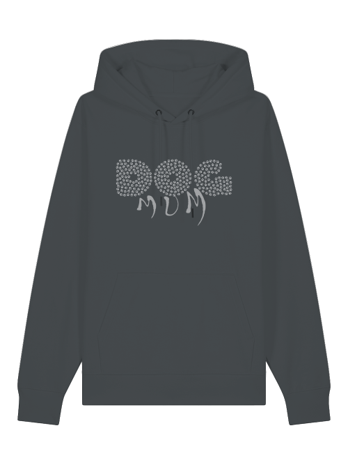 Milkis Way Hoodie Dog Mum Bio-Baumwolle in Dunkelgrau mit grauem Dog Mum Schriftzug