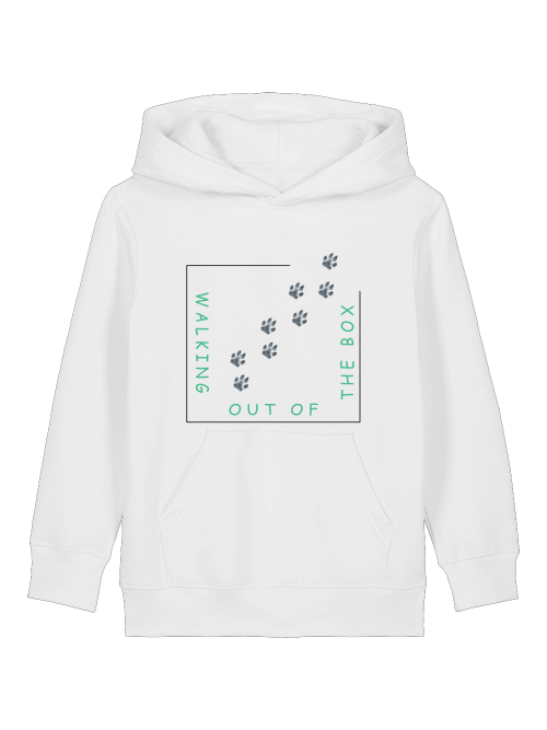Weißer Kinder Hoodie mit Hundepfote Motiv und nachhaltigem Design von Milkis Way
