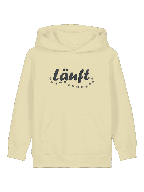 Beiger Kinder Hoodie mit Hundepfoten und Aufdruck Läuft von Milkis Way mit Kapuze