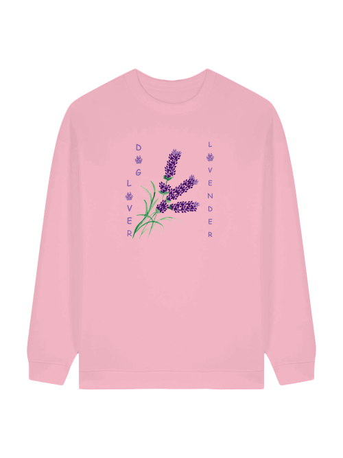 Lavendel sweatshirt mit hundepfotenprint von Milkis Way in zartem Rosa mit Lavendelblütenmotiv