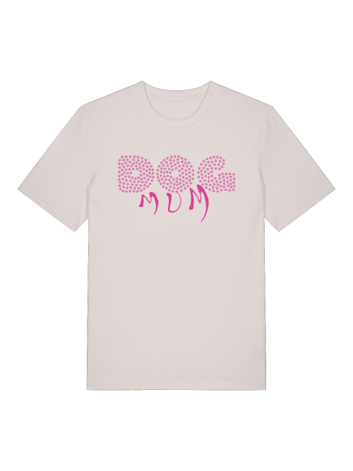 Weißes Milkis Way T-Shirt mit pinkem Dog Mum Design als nachhaltiges Geschenk für Hundemama