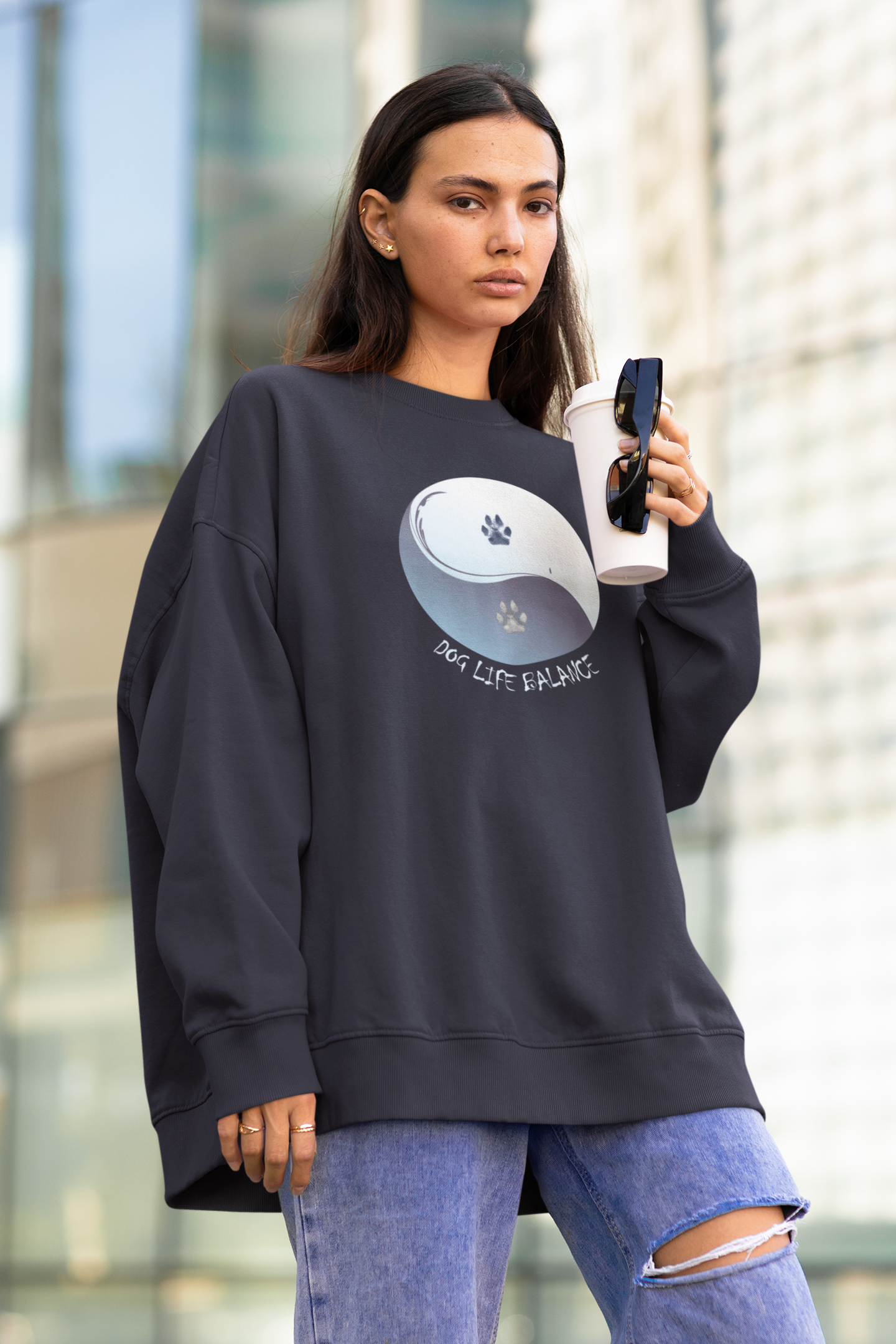 Damen Sweatshirt OVERSIZE aus Bio-Baumwolle - Dog Life Balance