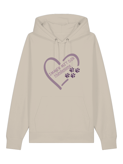 Beiger personalisierter Hoodie mit Hundepfote und Herzdruck von Milkis Way