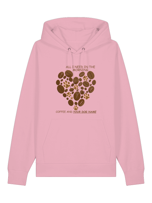 Rosa Milkis Way Hoodie mit Kaffeebohnen Herz Design personalisiertes Geschenk für Hundebesitzer