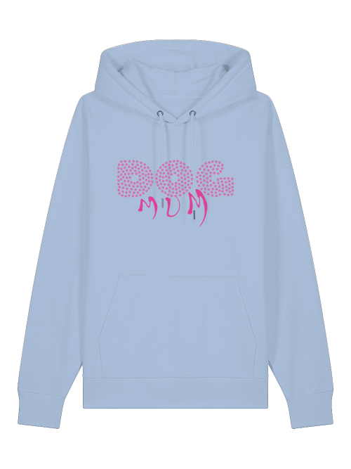 Hellblauer Hoodie mit pinkem Schriftzug Dog Mum Geschenk von Milkis Way für Hundeliebhaberinnen