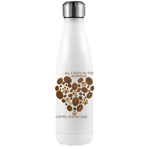 Weiße Trinkflasche mit Hundepfote und Kaffeebohnen Herzmotiv von Milki´s Way Accessoires