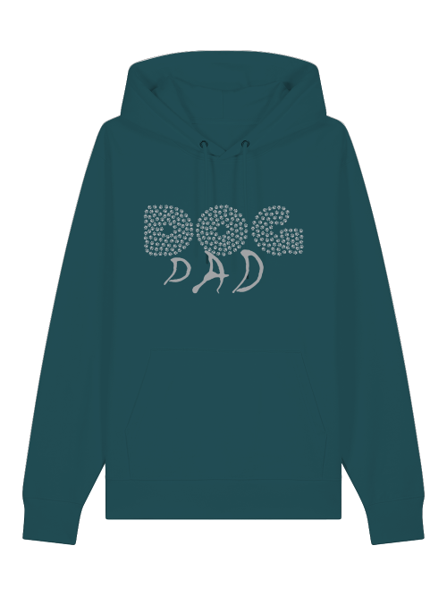Unisex hoodie dog dad von Milkis Way in Dunkelgrün mit kreativem Dog Dad Schriftzug