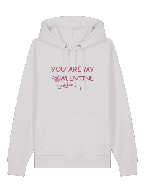 Weißer Unisex Hoodie Geschenk für Hundefreunde mit Pawlentine und Hundeherz Aufdruck von Milkis Way