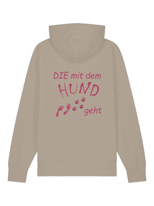 Milkis Way Unisex Hoodie Hundemotiv in Beige mit pinkem Aufdruck und Hunde-Pfoten-Design