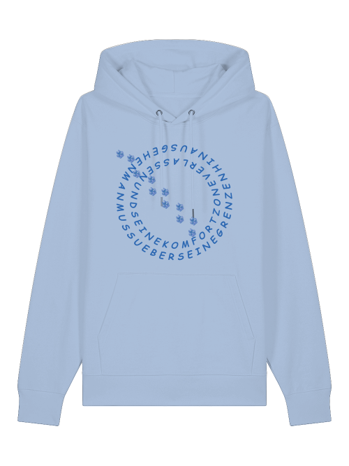 Unisex Hoodie Hundepfote Bio Baumwolle in Blau mit rundem Schriftzug und Pfotenprint von Milkis Way