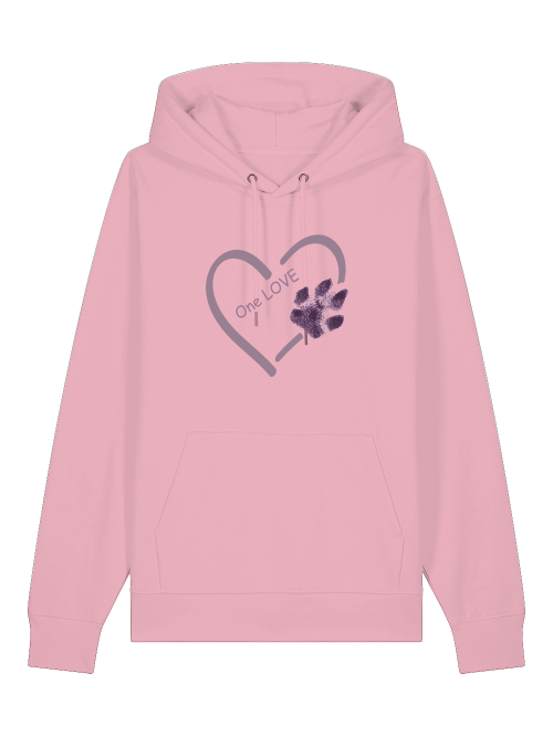 Milkis Way Unisex Hoodie Hundepfote Bio-Baumwolle in Rosa mit Herz und Pfotenprint