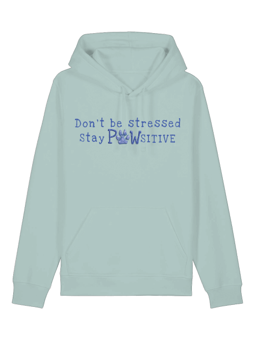 Milkis Way Unisex Hoodie Hundepfote hellblau mit positivem Spruch und Pfotenmotiv