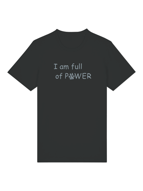Milkis Way Vintage Shirt für Hundeliebhaber in Schwarz mit 'I am full of Power' Aufdruck