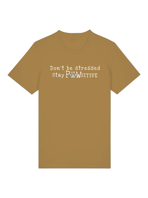 Milkis Way Vintage Unisex Shirt für Hundeliebhaber mit lustigem Stay Pawsitive Print in Braun